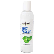 Load image into Gallery viewer, Sunfood Organic Aloe Vera Gel for Sunburn Relief. For Face &amp; Skin. Improves Acne &amp; Scar Tissue. Poison Oak &amp; Insect Bite Itch Relief. With Arnica &amp; MSM. 4 oz Bottle
