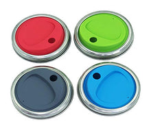 Load image into Gallery viewer, THINKCHANCES Reusable Food Grade and BPA Free Silicone Round Sip Coffee Juice Drinking Straw Lid Set with Stainless Steel Rings for Mason, Ball, Canning Jars, Pack of 4 Sets (Wide Mouth,Round Hole)
