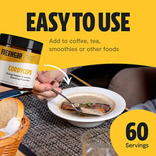 Load image into Gallery viewer, FreshCap Organic Cordyceps Mushroom Extract Powder Supplement - For Natural Energy, Exercise Performance &amp; Endurance - Vegan, Pure Fruiting Body Extract - Add to Coffee/Tea/Smoothies - 2.1 Ounce (60g)
